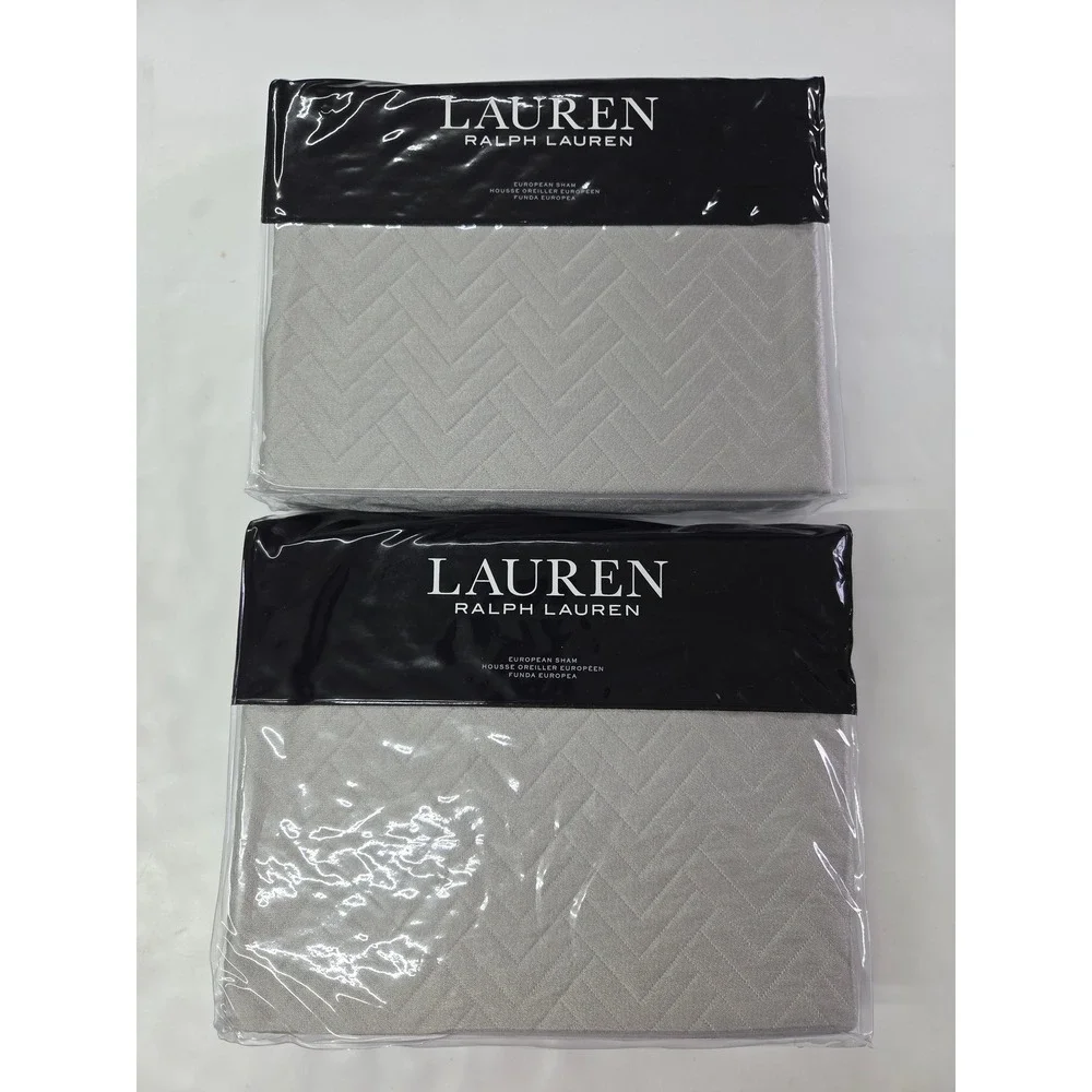 Lauren Ralph Lauren Kaia European Sham Set 2 26x26 Grey Chevron Quilted NEW